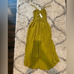 Anthropologie Blue Tassel Smocked Silky Dress NWT, Medium